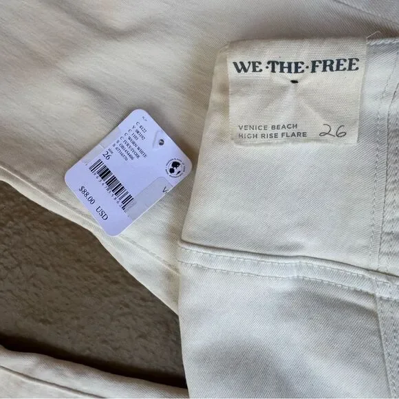 NWT Free People Venice Beach Cream Elastic Waist Flare Wide Leg Jeans Size 26 - Picture 8 of 14